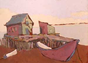 Lewis Wharf Stage, by Laurence Young, oil on canvas, 30” x 40”